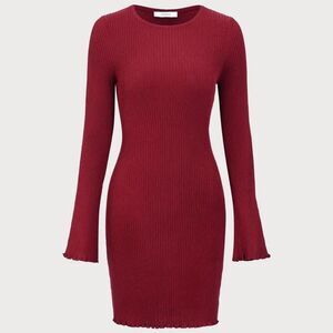 NWT RIHOAS large Women's Red Bell Sleeve Bodycon Sweater Dress